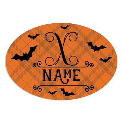 Personalized Halloween Bats Door Wreath Hanger or Oval Metal Plaque