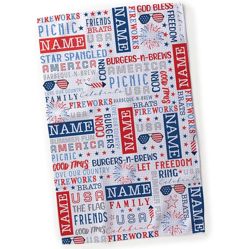 Personalized Patriotic Word Art Tea Towel