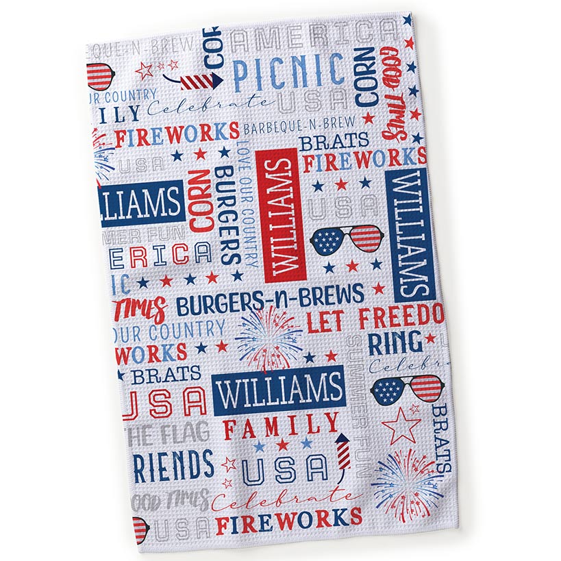 Personalized Patriotic Word Art Tea Towel