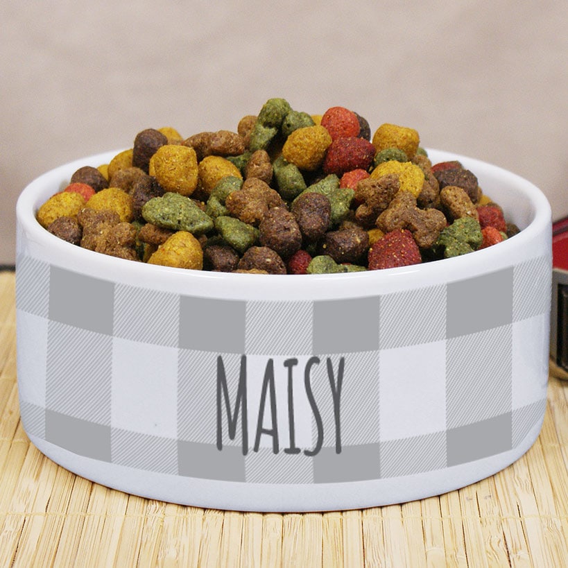 Personalized Ceramic Pet Bowl Plaid