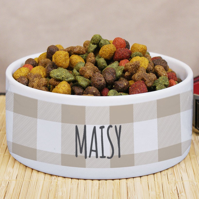 Personalized Ceramic Pet Bowl Plaid