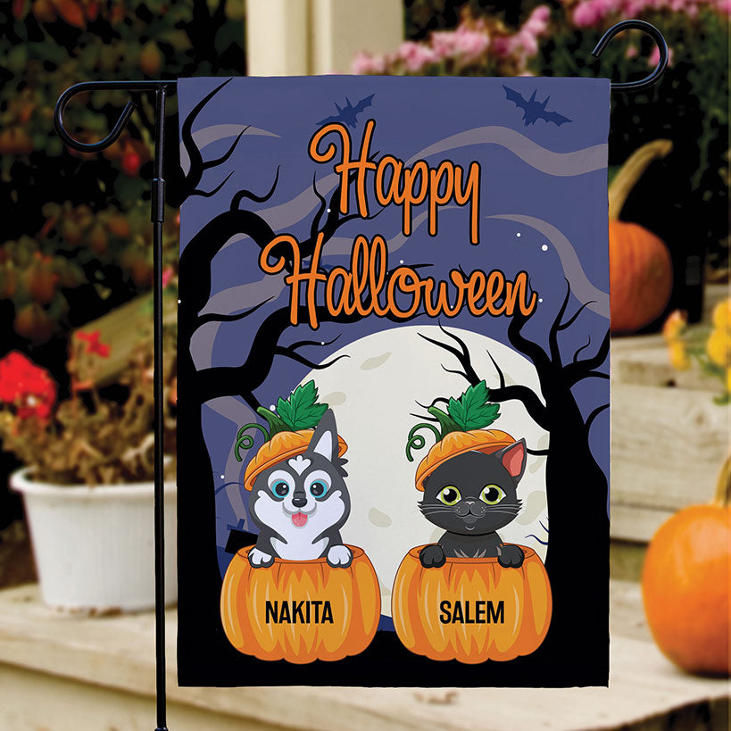 Personalized Pumpkin Pets Halloween Double-Sided Flag