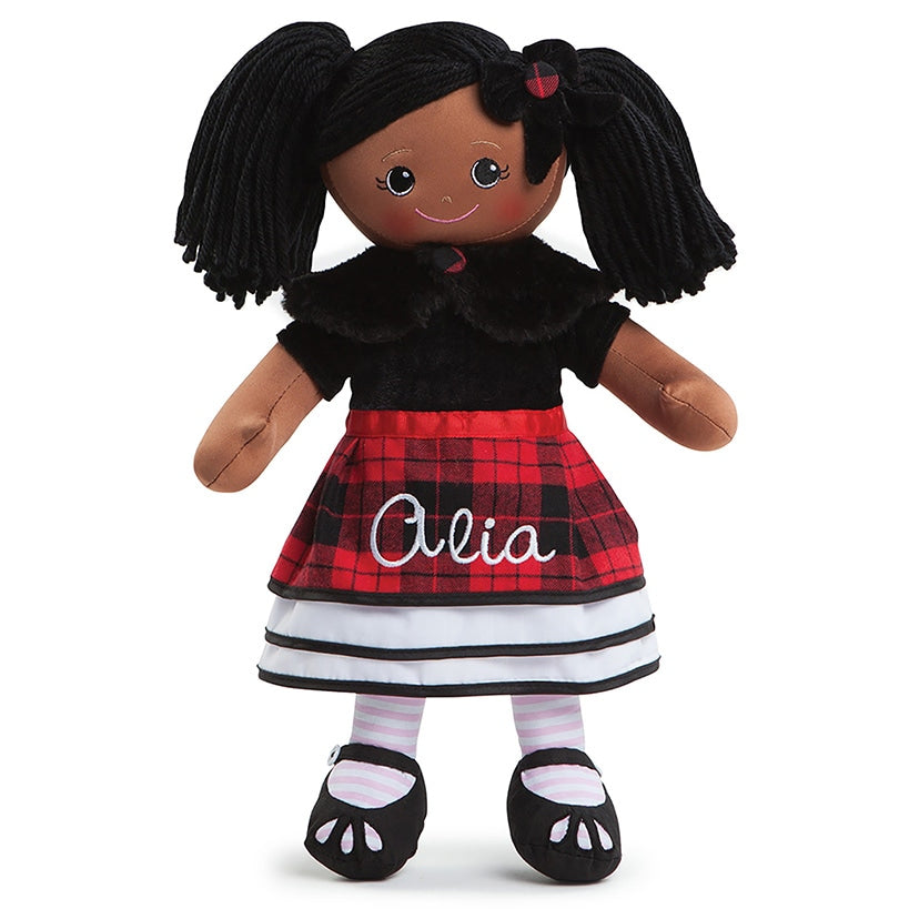 Personalized Rag Doll with Winter Plaid Dress
