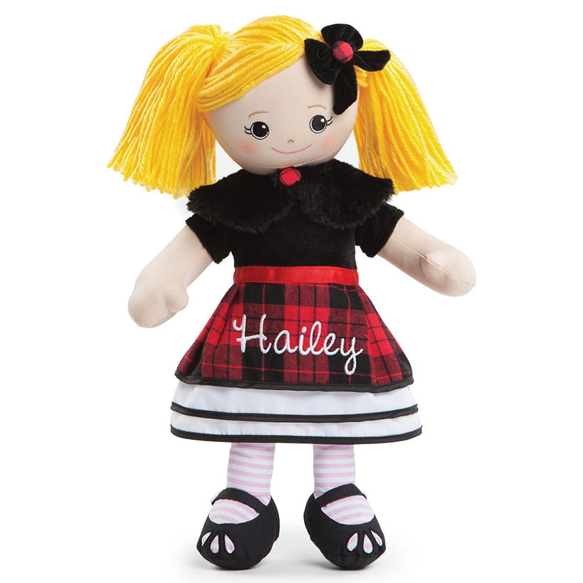 Personalized Rag Doll with Winter Plaid Dress