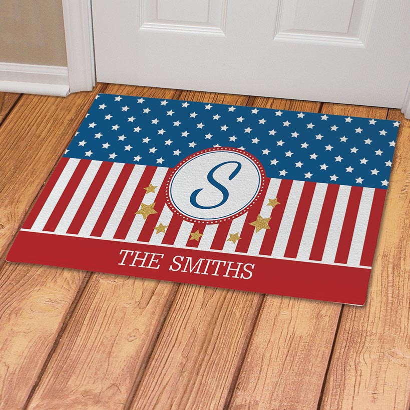 Personalized Patriotic Stars and Stripes Doormat