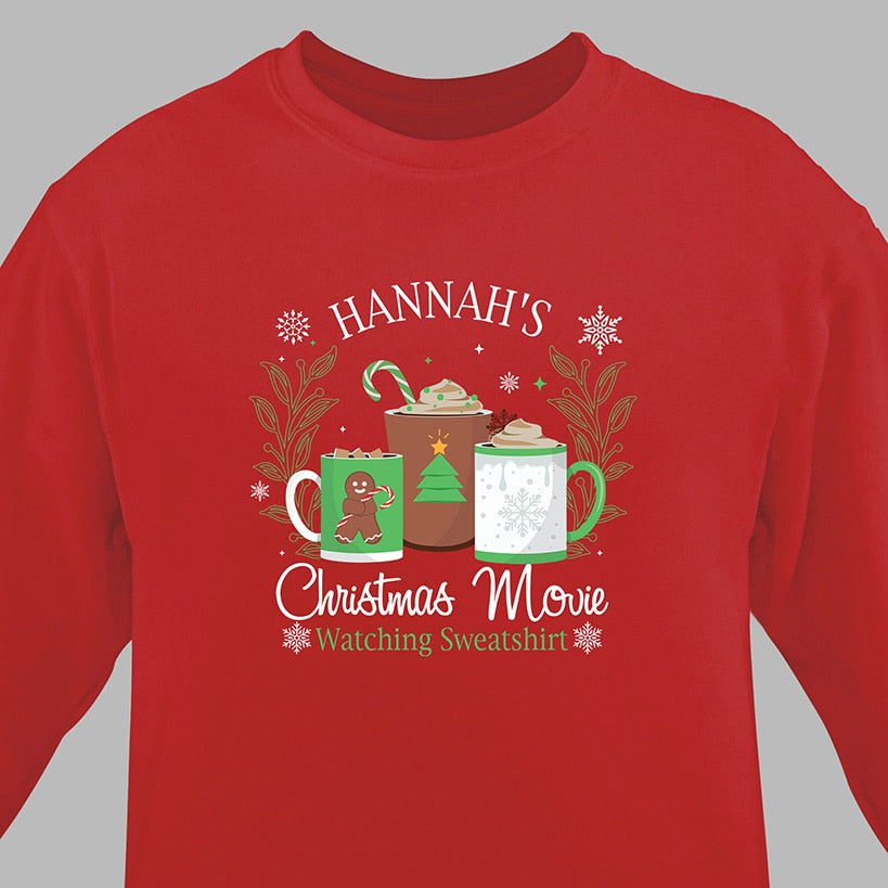 Personalized Christmas Movie Watching Sweatshirt Red
