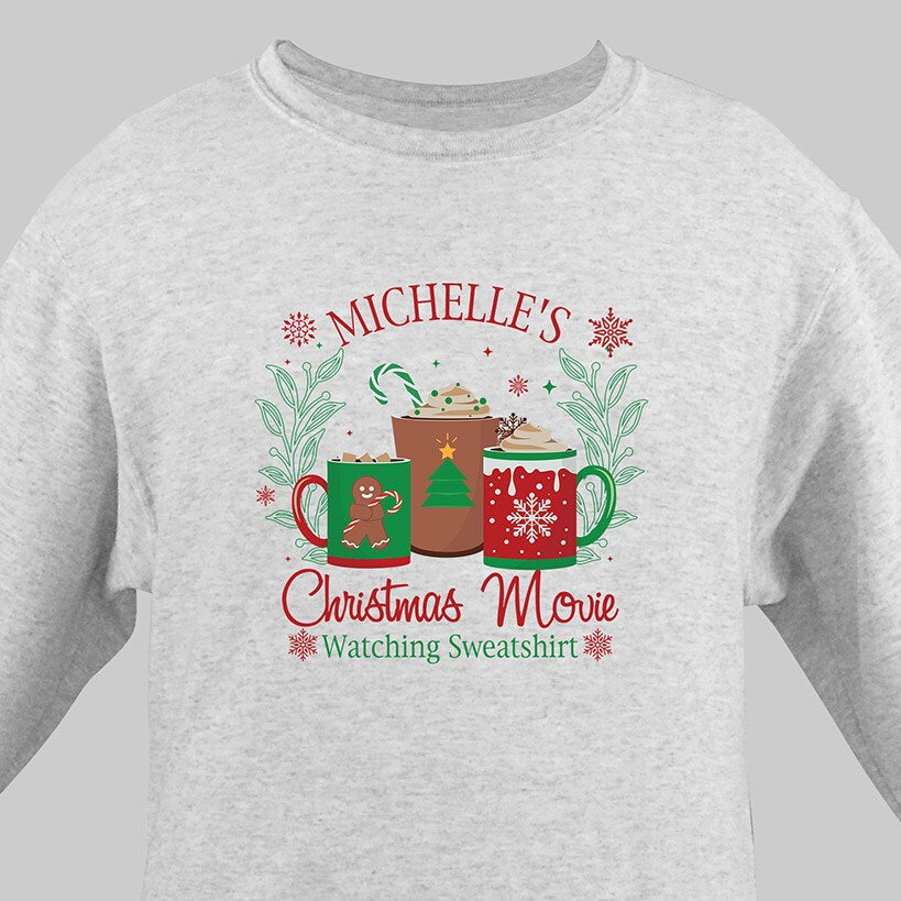 Personalized Christmas Movie Watching Sweatshirt Grey