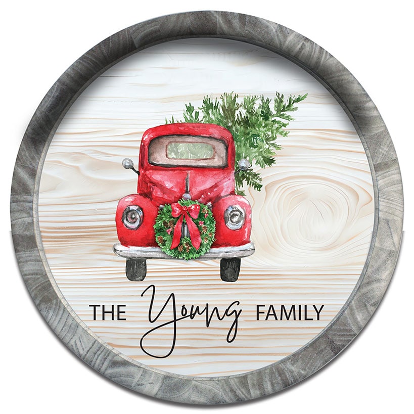 Personalizied Christmas Red Truck Wall Sign