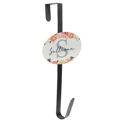 Personalized Spring Floral Name and Initial Wreath Hanger or Oval Plaque