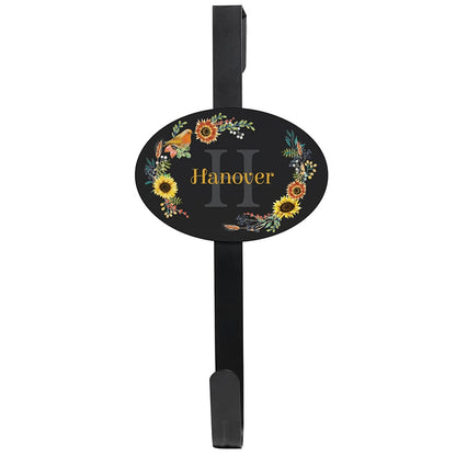 Personalized Fall Floral Name & Initial Wreath Hanger or Oval Metal Plaque