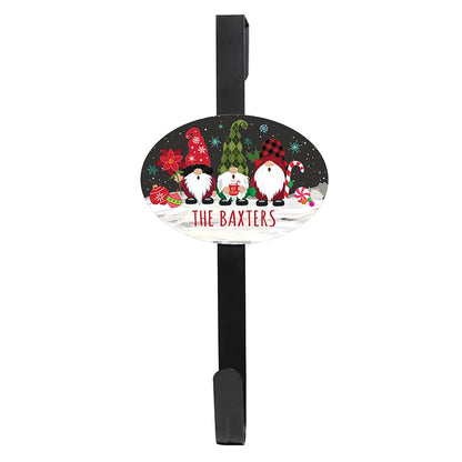 Personalized Christmas Gnomes Wreath Door Hanger or Oval Metal Plaque