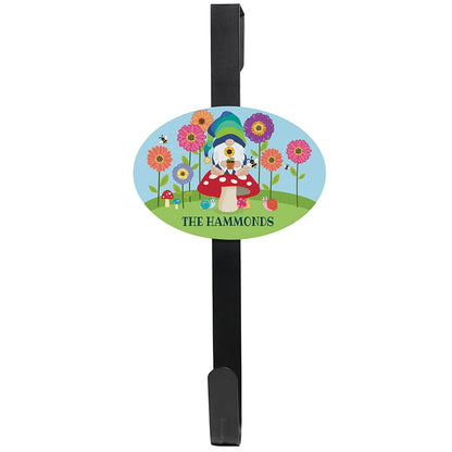 Personalized Floral Gnome Wreath Door Hanger or Oval Plaque