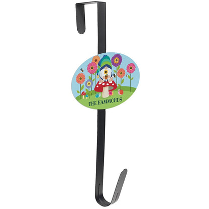 Personalized Floral Gnome Wreath Door Hanger or Oval Plaque