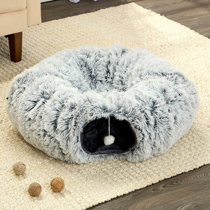 Round Cat Tunnel with Soft Cat Bed Non-Slip Versatile Configurations