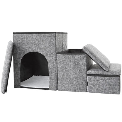 Foldable Pet Stairs With Storage Boxes and Cozy Pet Nook Portable