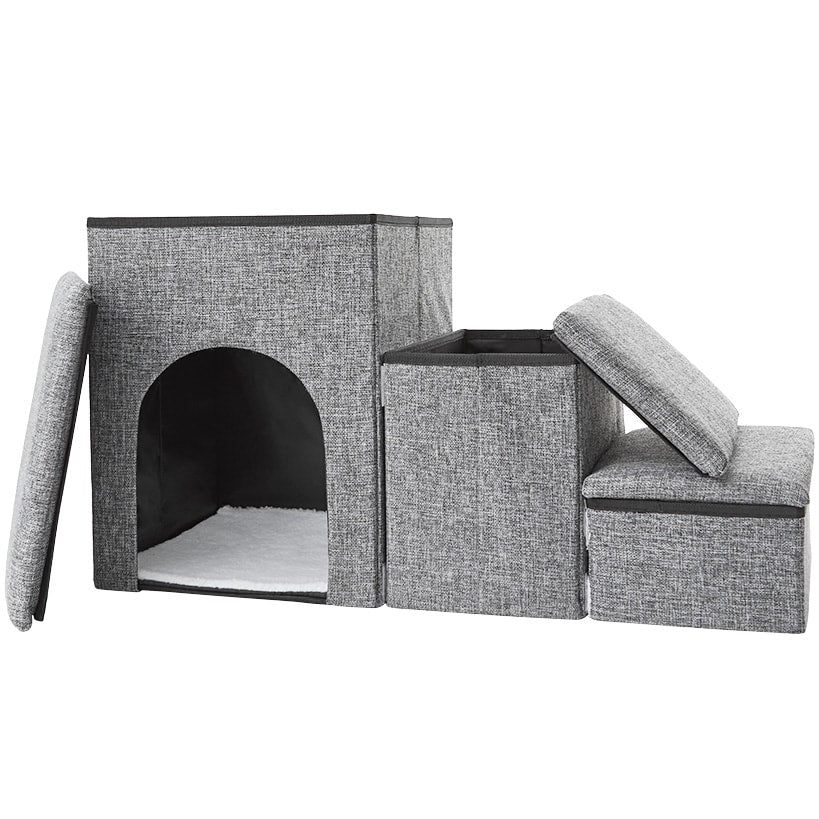 Foldable Pet Stairs With Storage Boxes and Cozy Pet Nook Portable