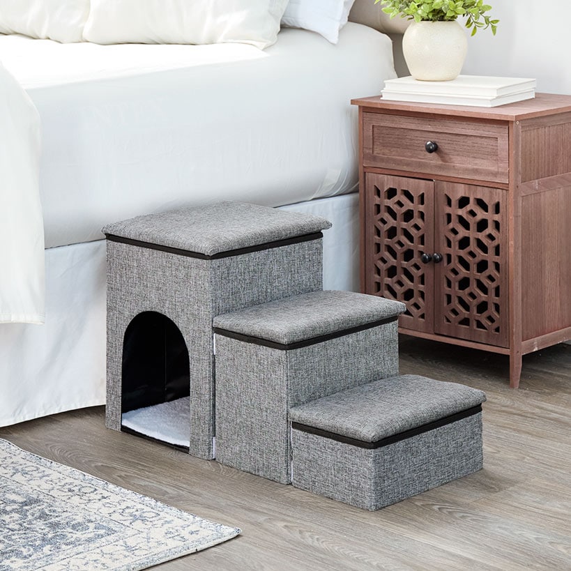 Foldable Pet Stairs With Storage Boxes and Cozy Pet Nook Portable
