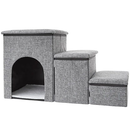 Foldable Pet Stairs With Storage Boxes and Cozy Pet Nook Portable