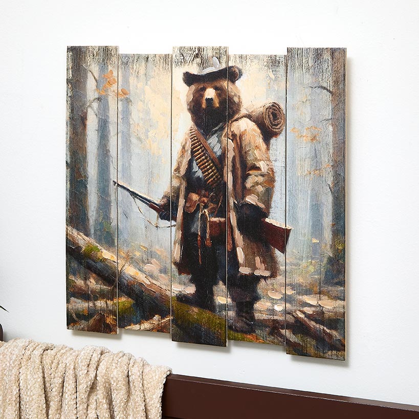 Woodland Bear Plank Wall Art – Rustic Decor for Nature Lovers#select-art_hunting
