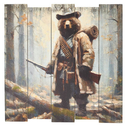 Woodland Bear Plank Wall Art – Rustic Decor for Nature Lovers