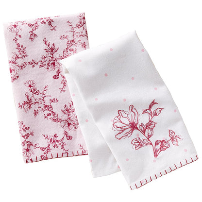 Sets of 2 Polka Dot Floral Kitchen Towels