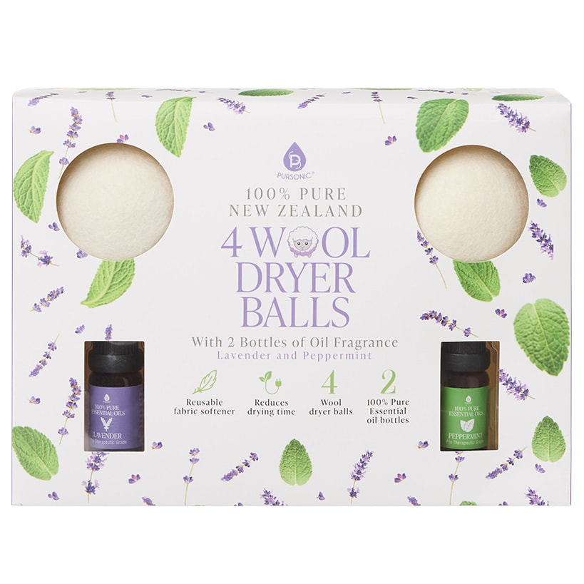Wool Dryer Balls, Set of 4, with Lavender and Peppermint Oil Fragrance