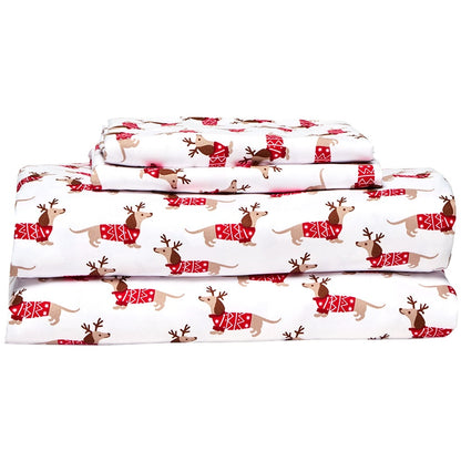 Flannel Warm and Cozy Queen Size 4pc Dachshund Sheet Set