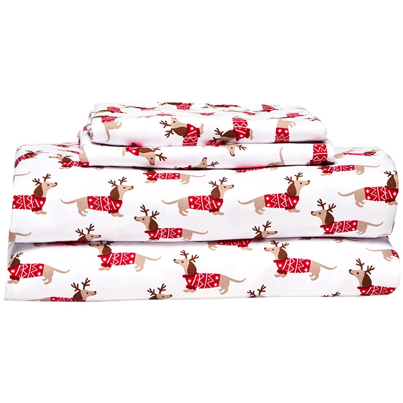 Flannel Warm and Cozy Queen Size 4pc Dachshund Sheet Set