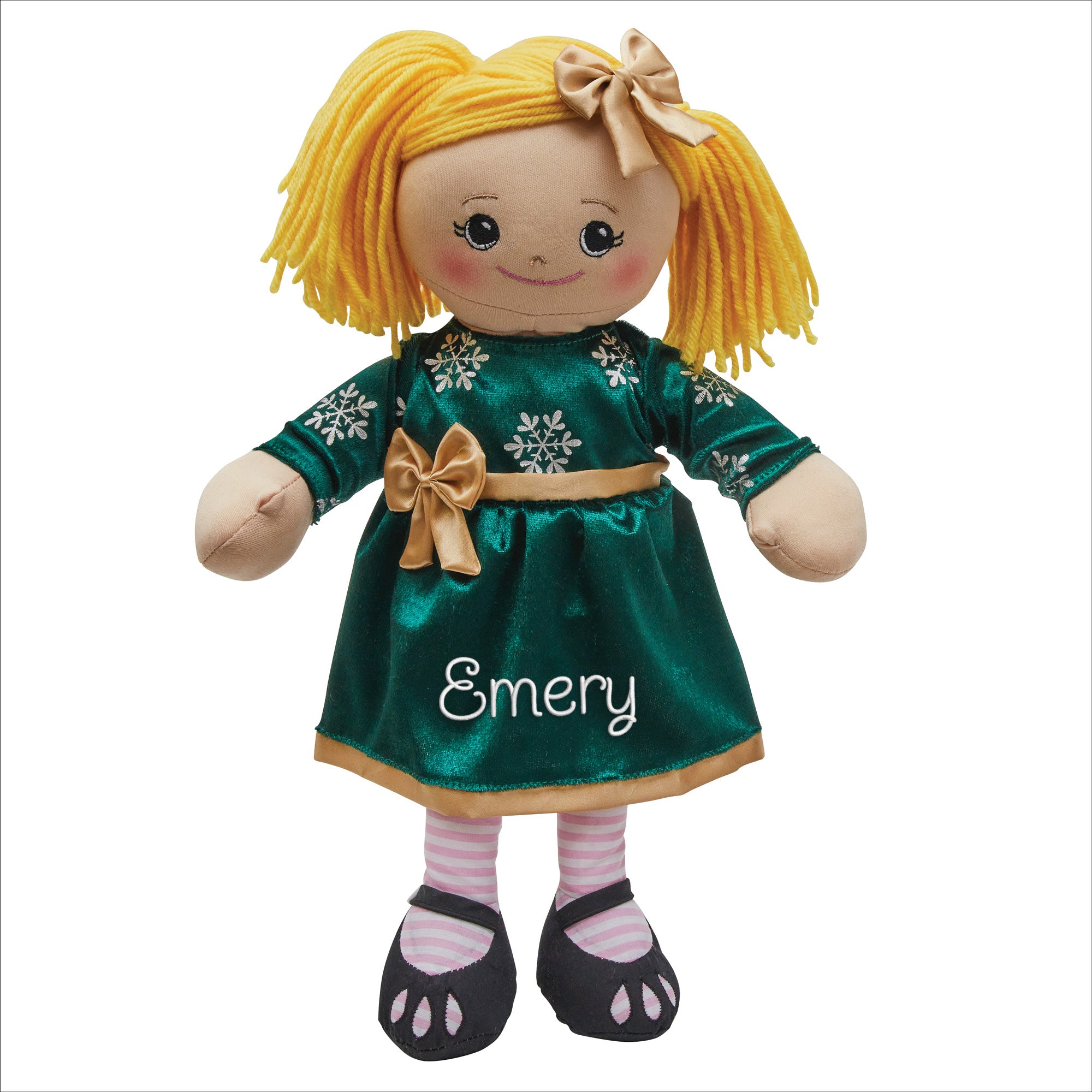 Personalized Rag Doll with Holiday Green Dress