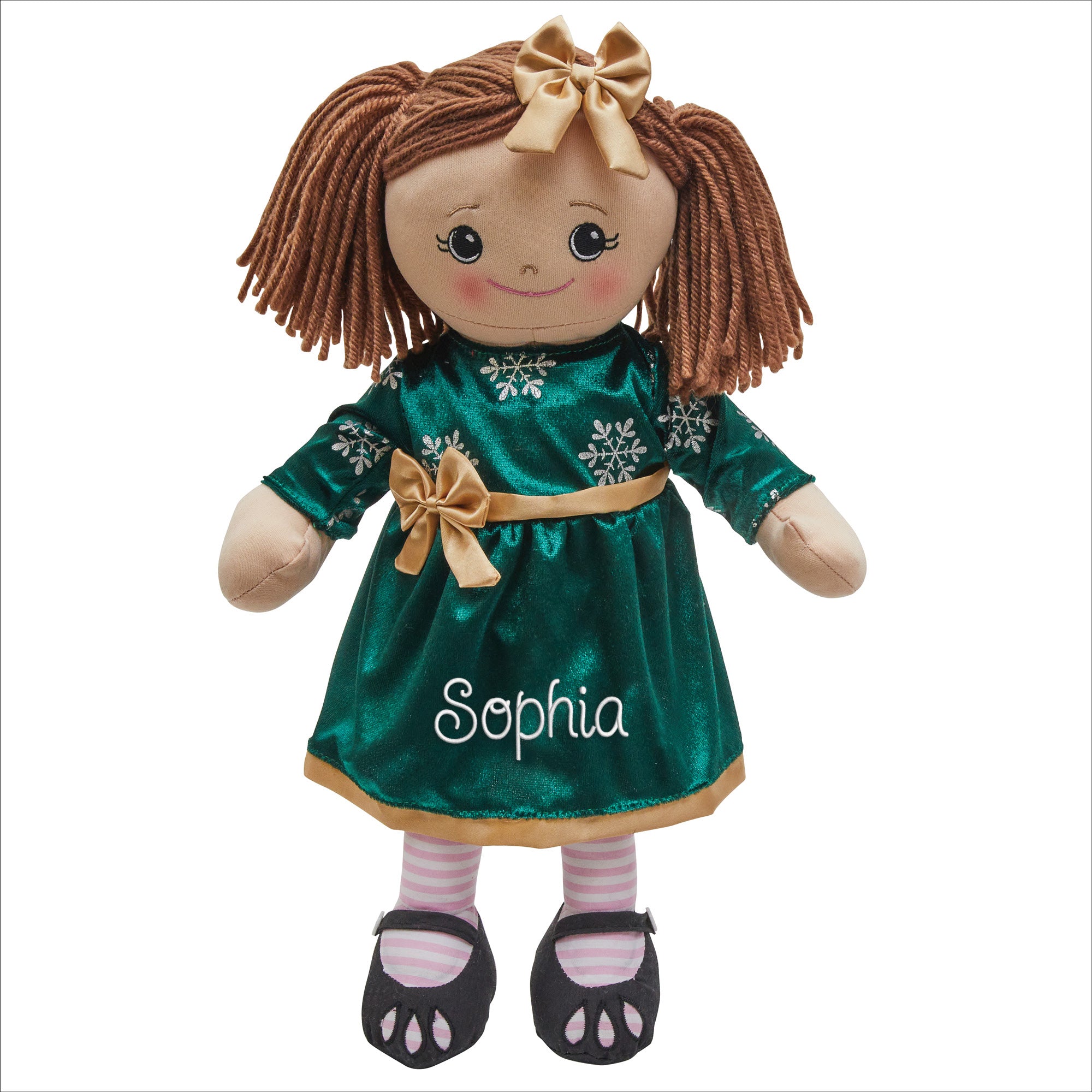 Personalized Rag Doll with Holiday Green Dress