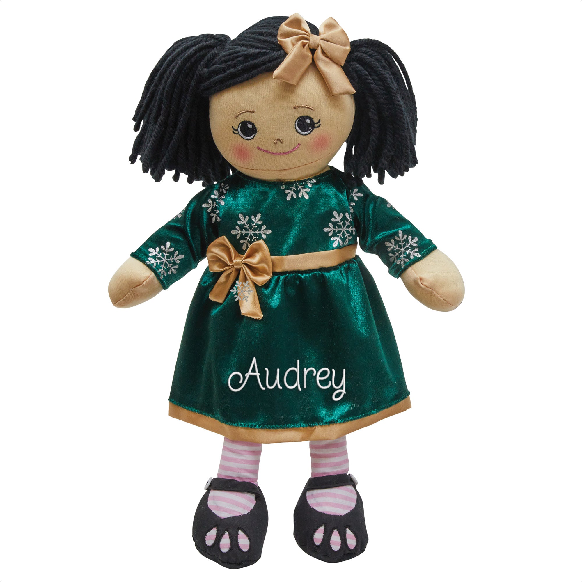 Personalized Rag Doll with Holiday Green Dress