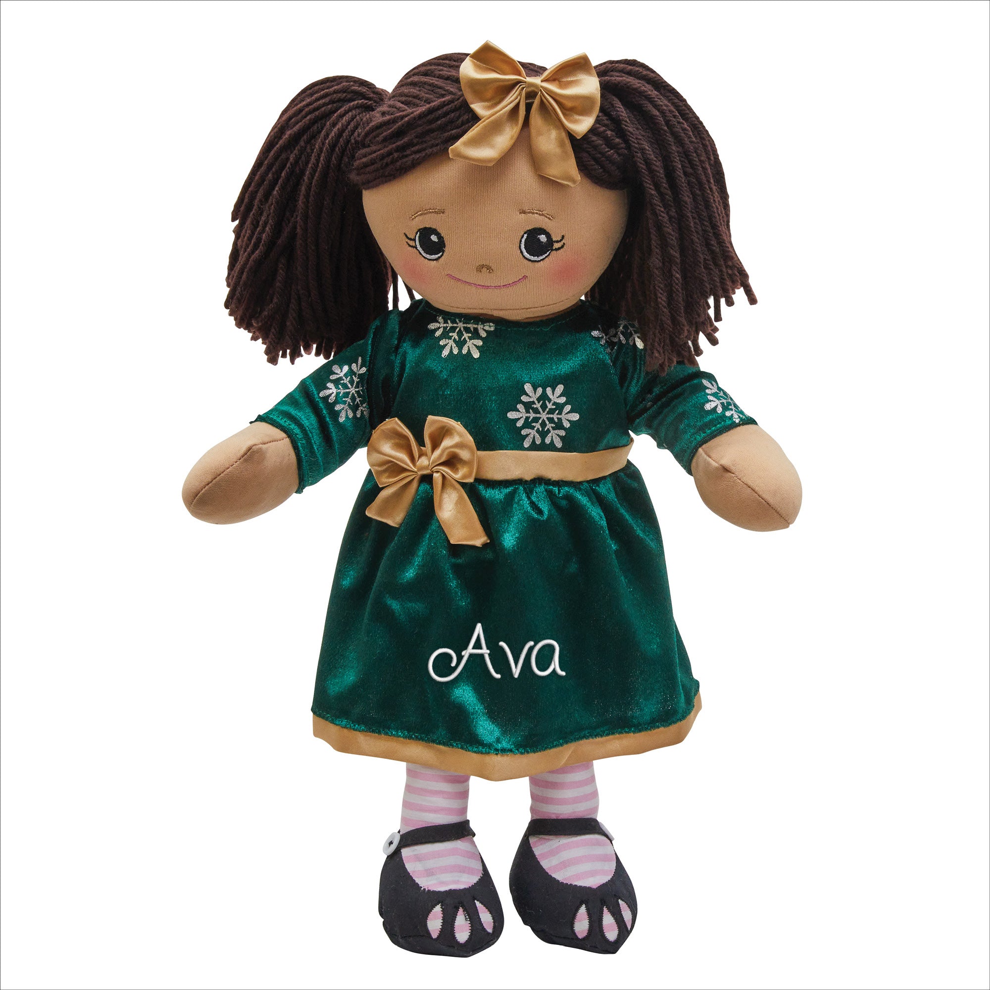 Personalized Rag Doll with Holiday Green Dress