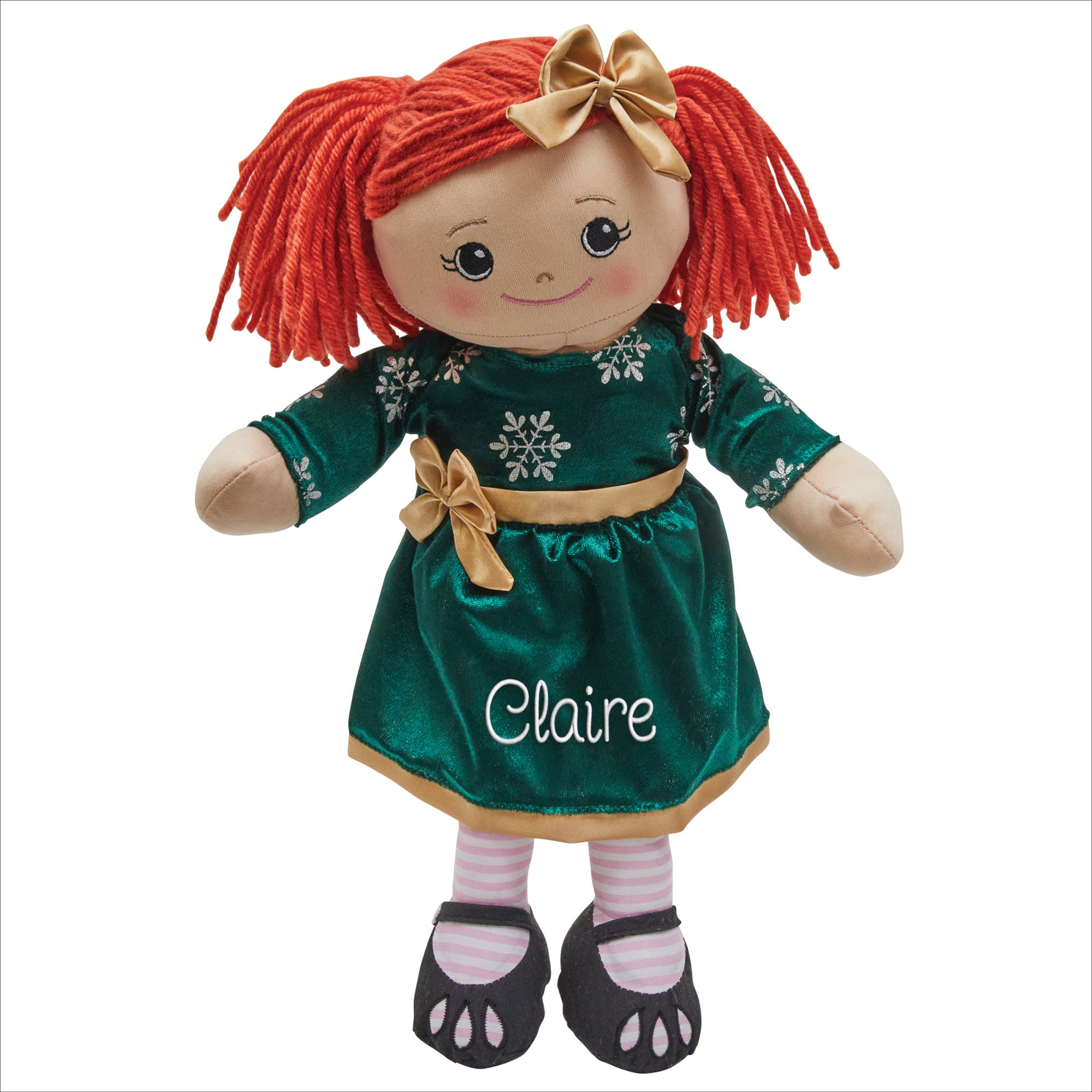 Personalized Rag Doll with Holiday Green Dress