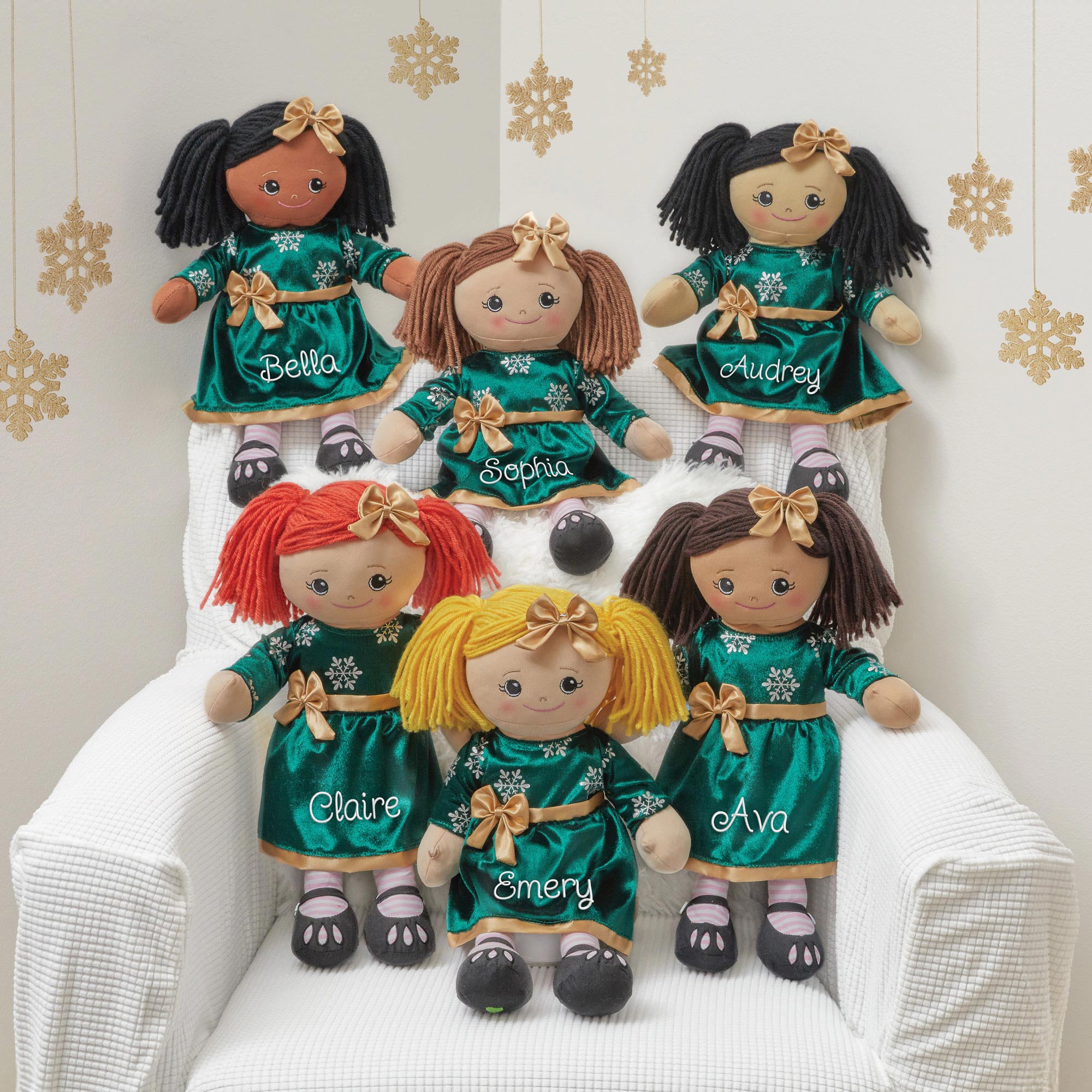 Personalized Rag Doll with Holiday Green Dress