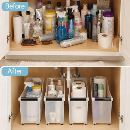 Storage Bin with Handle and Rolling Wheels for Kitchen Organization Plastic