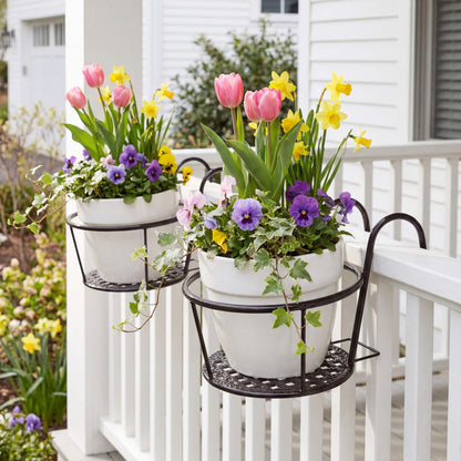 Railing Flower Pot Holders for Balcony or Deck 2 Pk
