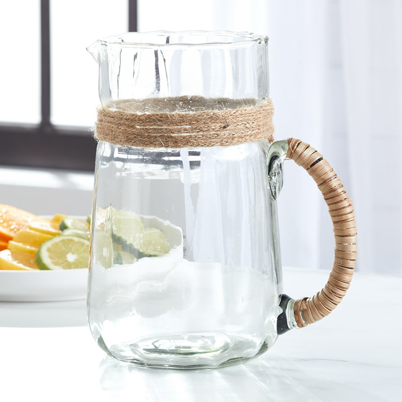 Rattan Wrapped Glass Pitcher