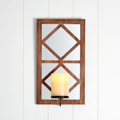 Windowpane Mirror Wall Sconce With Candle - Black, Natural, or White