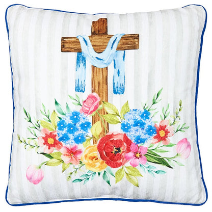 Easter Religious Cross Butterflies Embroidered Decorative Pillow