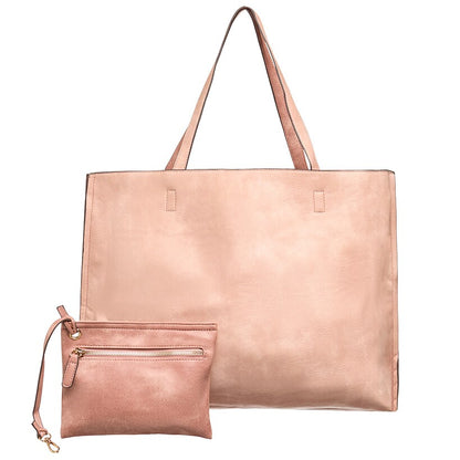 Women's Faux Leather Reversible Tote Bag with Matching Purse