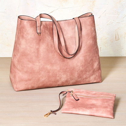 Women's Faux Leather Reversible Tote Bag with Matching Purse
