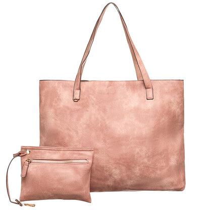 Women's Faux Leather Reversible Tote Bag with Matching Purse