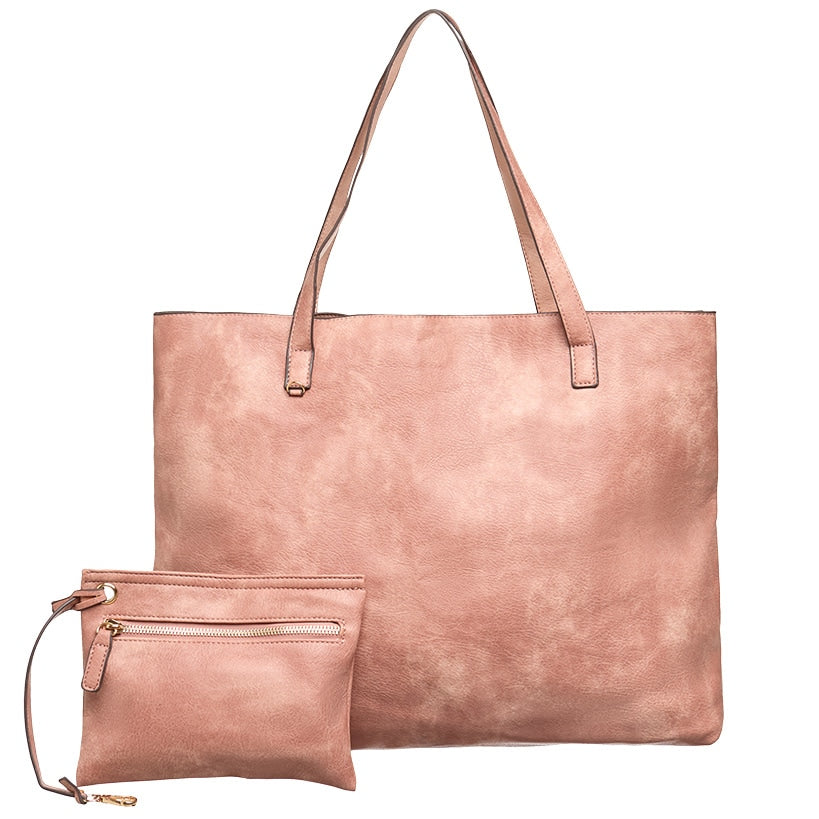 Women's Faux Leather Reversible Tote Bag with Matching Purse