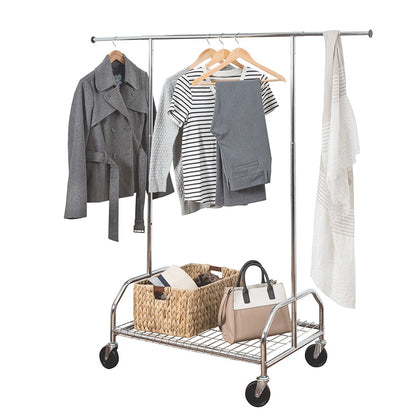 Rolling Clothes Rack with Adjustable Bar and Shelf