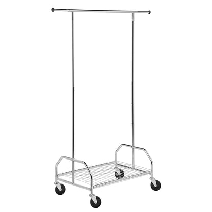 Rolling Clothes Rack with Adjustable Bar and Shelf
