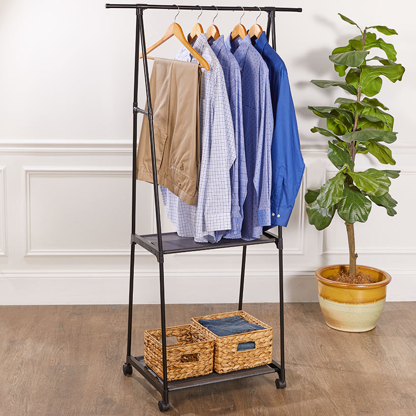 Rolling Garment Rack with Shelving
