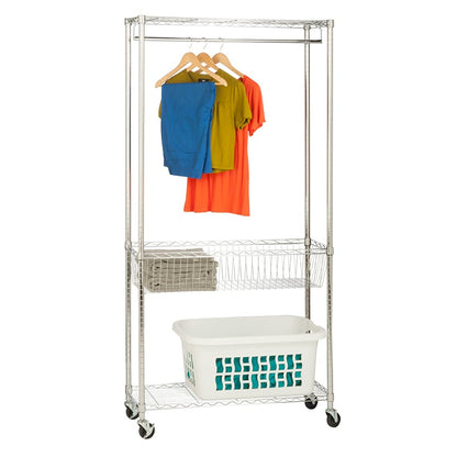 Rolling Laundry Station with Hanging Bar