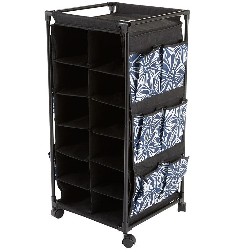 Rolling Shoe Storage Unit with Fabric Cubbies - Springtime