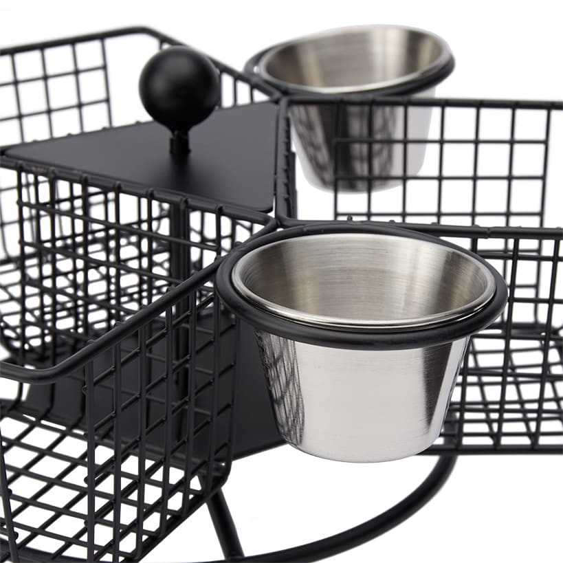 French Fry Basket with Dipping Cup - 3-Compartments - Rotates