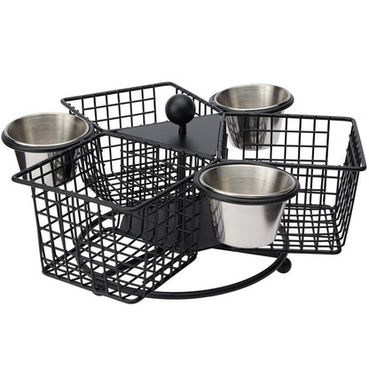 French Fry Basket with Dipping Cup - 3-Compartments - Rotates